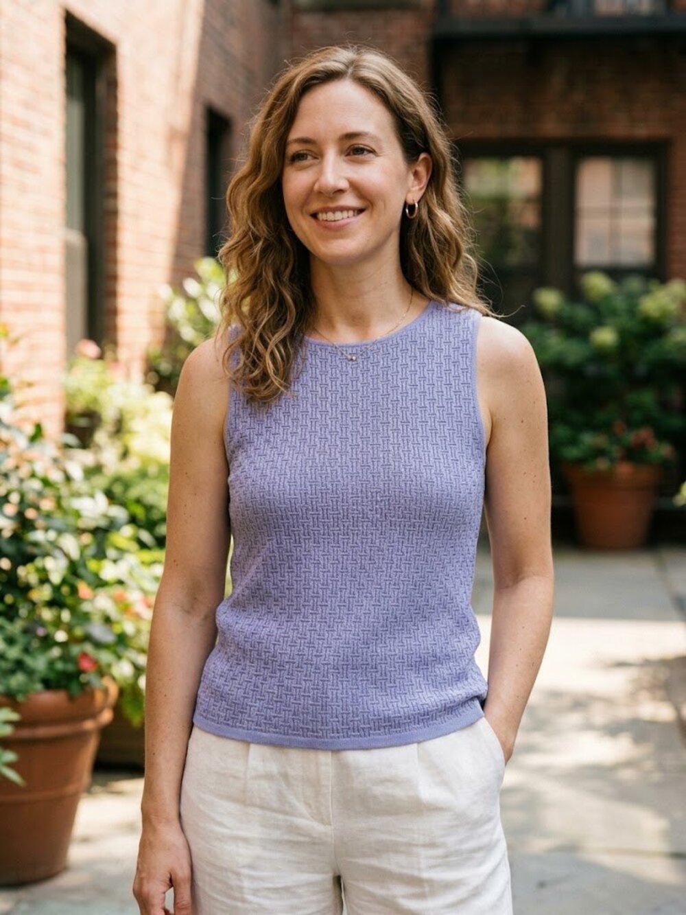 Geoffrey Beene Sport Basket-Weave Silk-Blend Knit Sweater Tank Top in Lavender